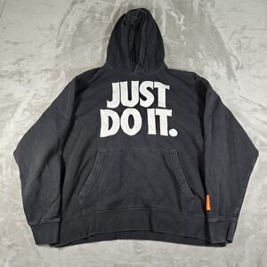 Nike Hoodie Mens XXL Black Just Do It Embroidered‎ Pullover Fleece Faded Skater